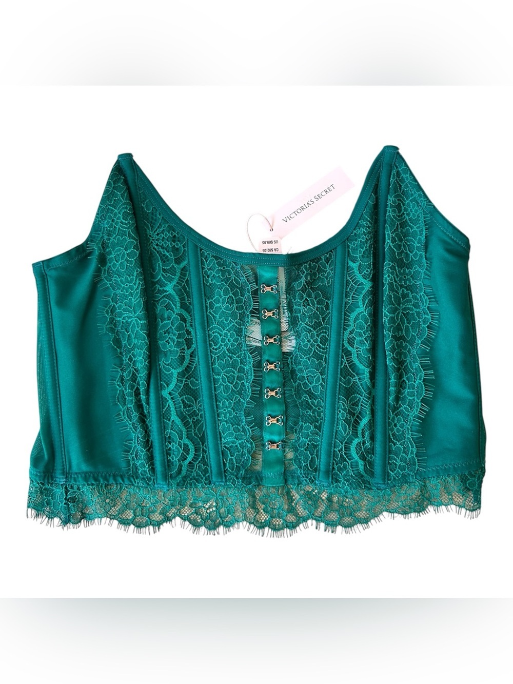 NWT Victoria’s Secret Emerald Green Lace Cropped Corset Size Medium